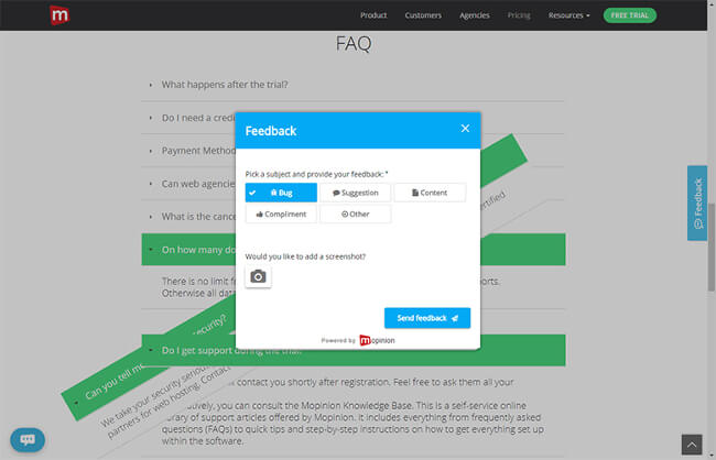 Mopinion: User Feedback: The Secret to Successful User Onboarding - Feedback form