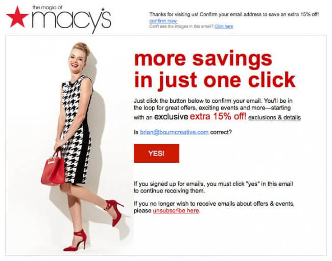 Macys email opt-in example