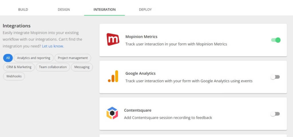 in-app form metrics