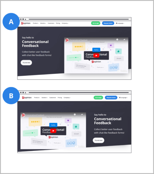 AB testing example Mopinion website