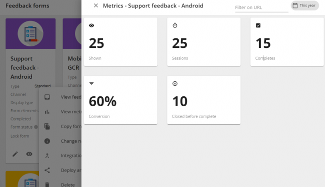 in-app form metrics