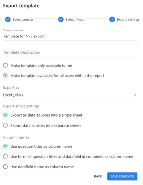 schedules and templates for exports