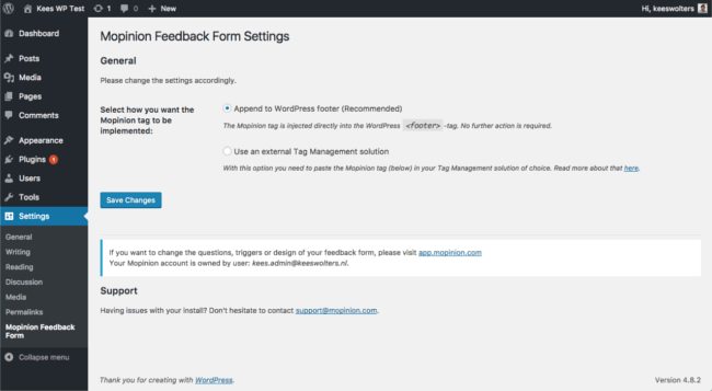 Mopinion: Mopinion now offers a feedback plugin for WordPress - Feedback form settings