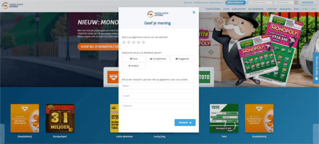 Mopinion: Customer Story: Nederlandse Loterij doesn’t gamble with customer experience - Feedback Form