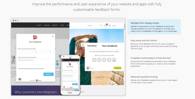 Mopinion: New and improved Product page on the Mopinion website - Feedback forms