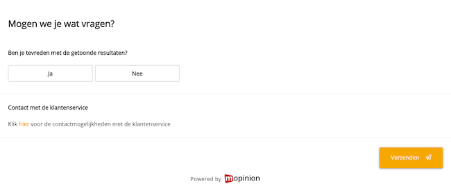 Mopinion: feedbackformulier klanten zoekfunctie