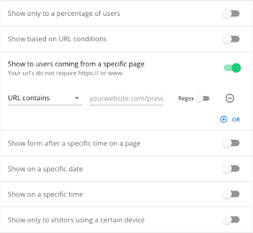 Mopinion URL targeting feedback form UX