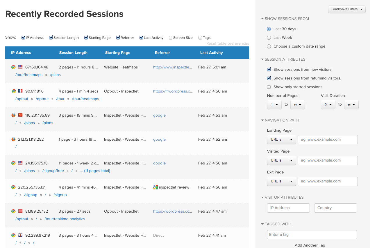 Inspectlet - Session recording and heatmapping tools