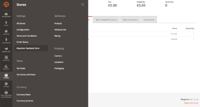 Mopinion: How to Install a Feedback Form in Magento - Settings
