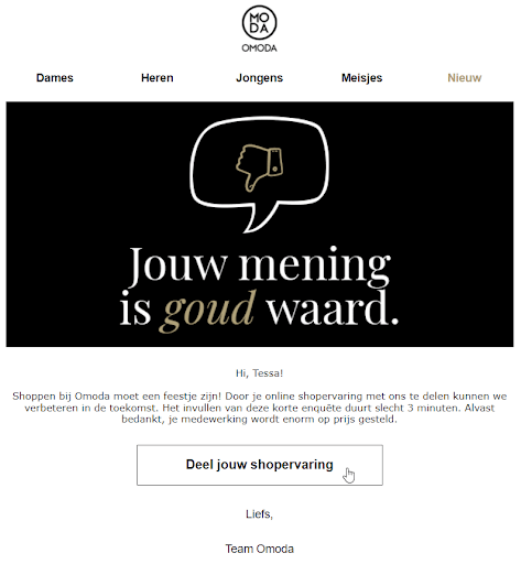 Omoda survey invite email in-store experience