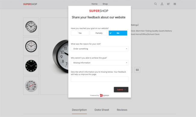 Mopinion: Mopinion: Optimise your A/B Testing with Online Customer Feedback - Online Customer Feedback - Exit form