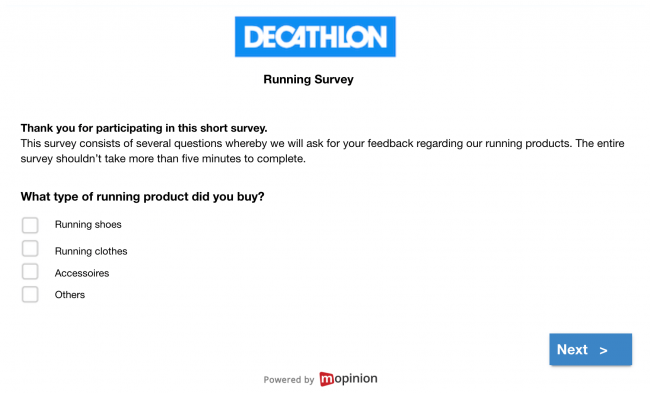 Decathlon email feedback survey