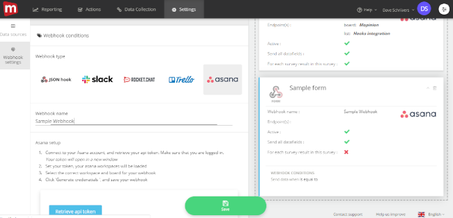 Mopinion: Tying it all together: Mopinion launches new integration with Asana - Select Webhook Type