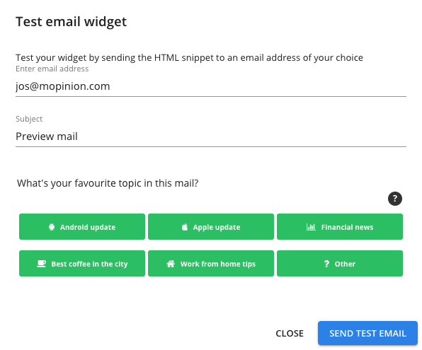 Send preview email in modal