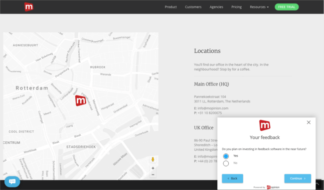 Mopinion: Mopinion introduces ‘slide-in’ feedback forms to its feedback software - Slide in example