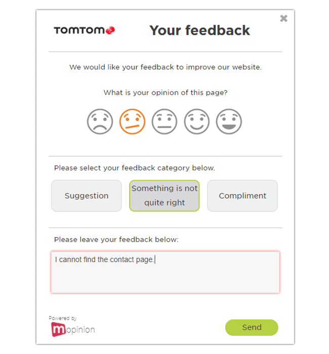 Mopinion: The Best Feedback Form Templates for Your Website - TomTom example