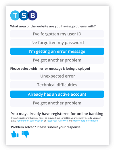 Example of User Experience Feedback on TSB website