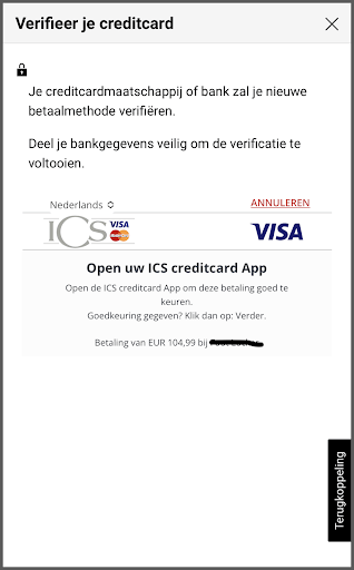 Verifieren van creditcard scherm