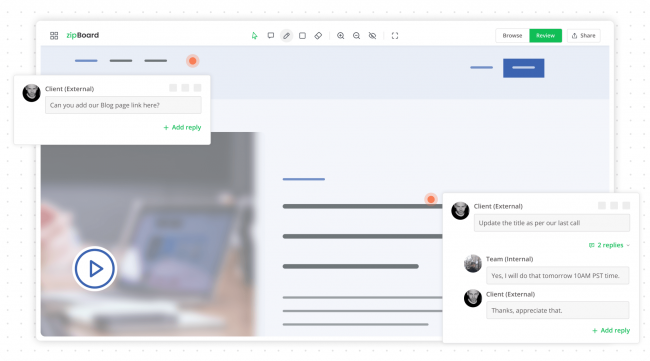 Top 21 Visual Feedback Tools - an overview - zipBoard interface