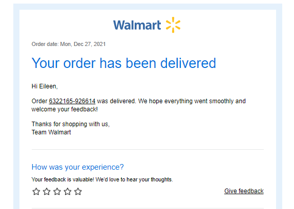 Walmart post-purchase experience feedback