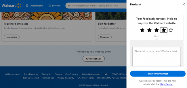 Walmart On-Page Feedback