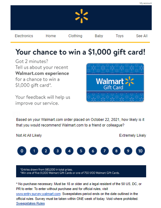 Walmart NPS email survey
