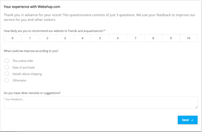 Webshop NPS survey example